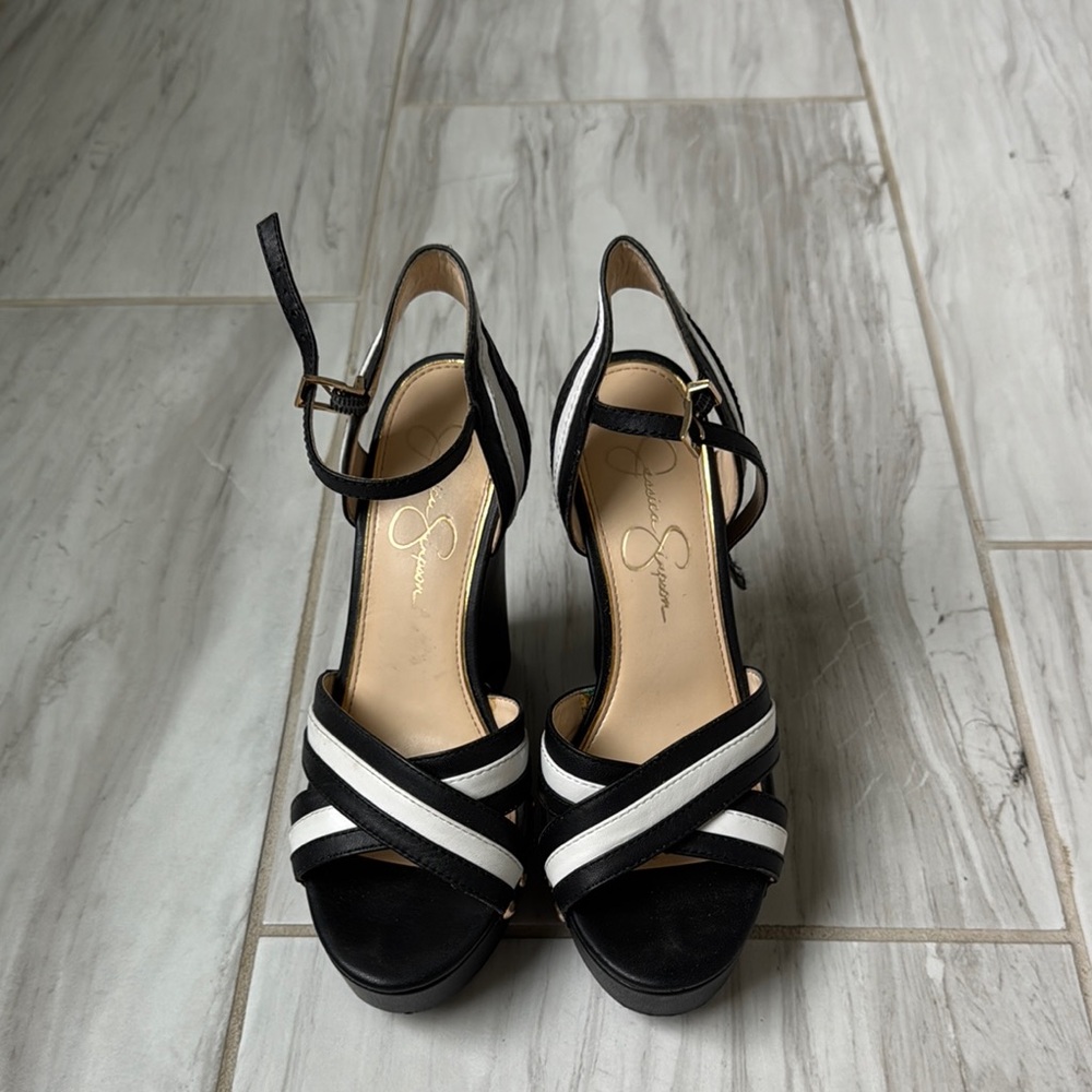 Jessica Simpson Black and White Peep-Toe Heels